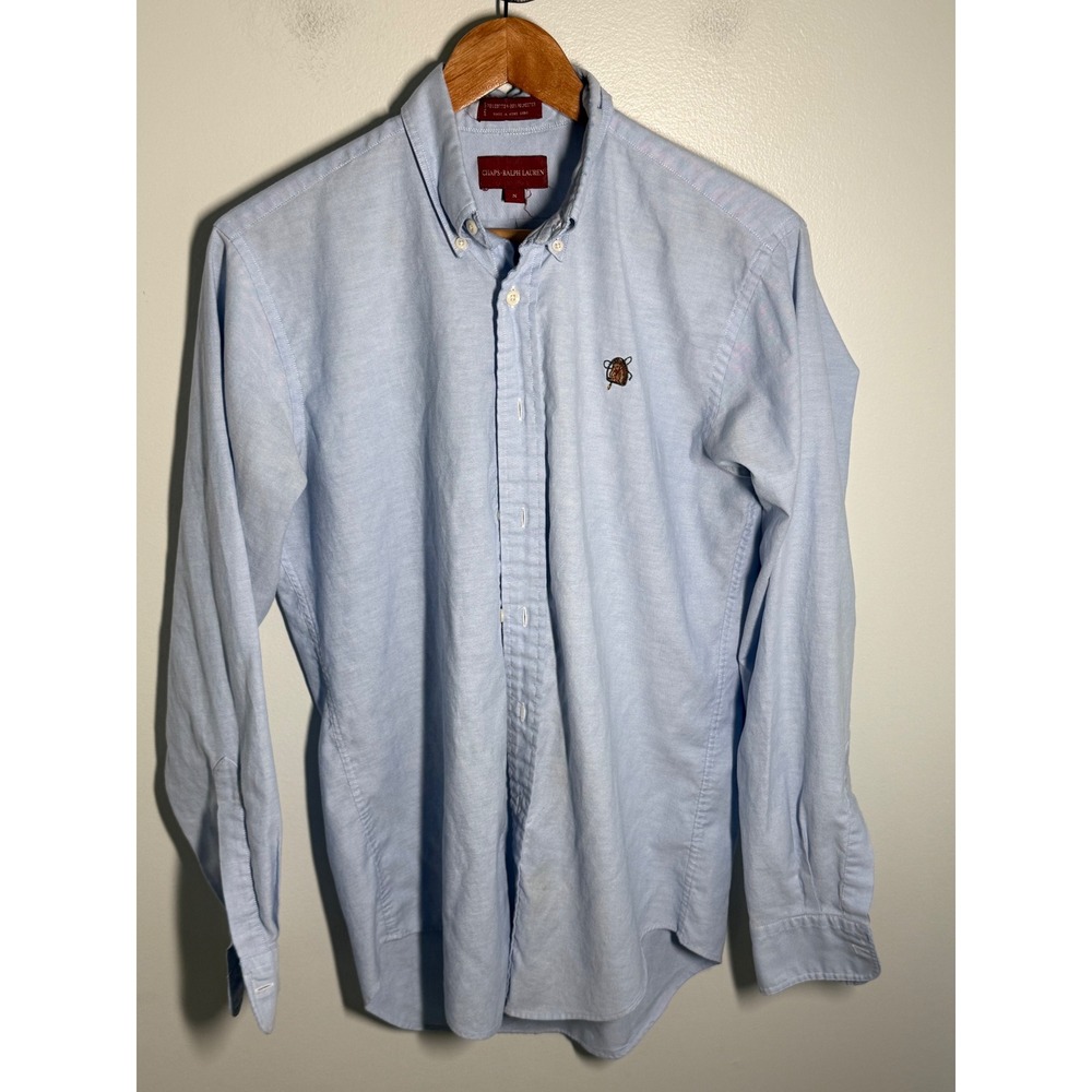 Vintage Chaps Ralph Lauren Mens Light Blue Oxford Button Down Shirt Crest Size S